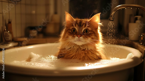 Fluffy Cat Takes a Relaxing...