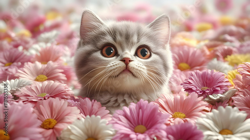 Cute Kitten Sits in Pink an...