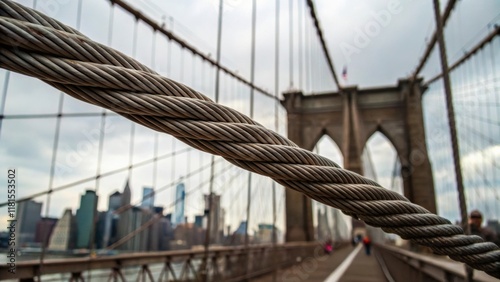 A narrow focus isolates a segment of a cables surface showcasing its braided construction and the reflection of surrounding architecture in its metallic strands. The intricate