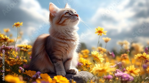 Cute Kitten Sits in a Field...