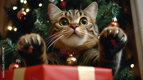 Cat Opens Christmas Gift Bo...