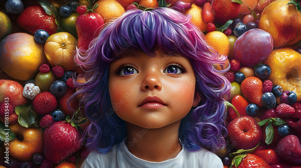 Child Dreams Amidst Colorful Fruit: A Whimsical Journey into Abundance Child Dreams Amidst Colorful Fruit: A Whimsical Journey into Abundance