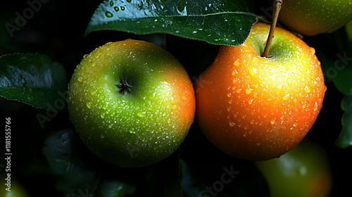 Ripe Apples Glisten with De...