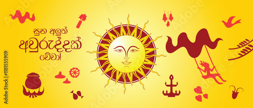 Sinhala New year vector design. Sinhala and Tamil Happy new year. aurudu design