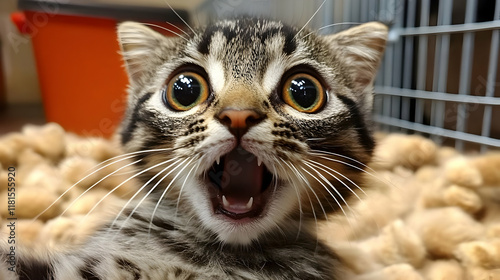 Kitten Yawns Widely, Showin...