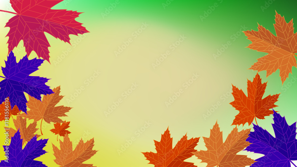 colorful maple leaves with green yellow gradient mesh abstract background colorful maple leaves with green yellow gradient mesh abstract background