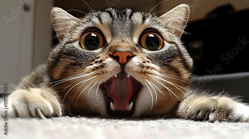 Surprised Cat Opens Mouth W...