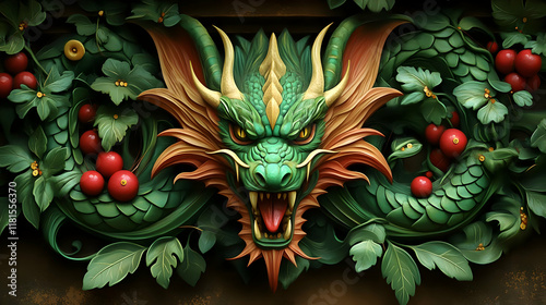 Green Dragon Sculpture with...