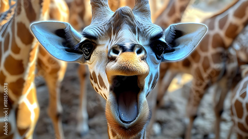 Giraffe Opens Mouth Wide, S...