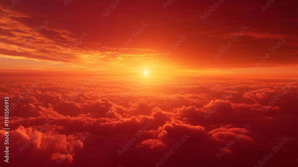 赤とオレンジの夕焼けと薄い雲が織りなす地平線のシルエットと穏やかな風景 赤とオレンジの夕焼けと薄い雲が織りなす地平線のシルエットと穏やかな風景