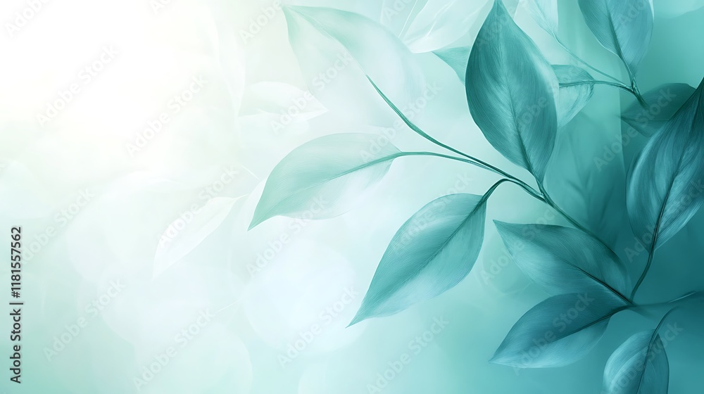 Serene Teal Leaves Gentle Background Image Serene Teal Leaves Gentle Background Image