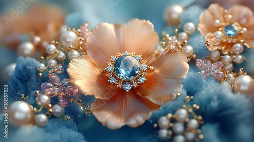 Blue Gem & Pearls Adorn Pea...