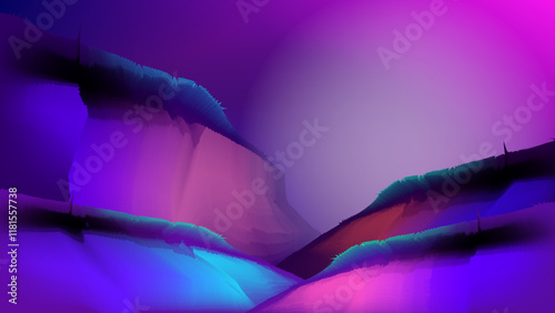 Cliff illustration with purple gradient mesh abstract backgound