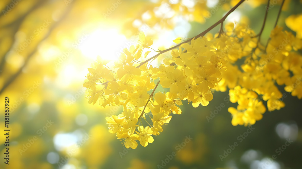Yellow Flowers Bloom Beautifully in Spring Sunlight