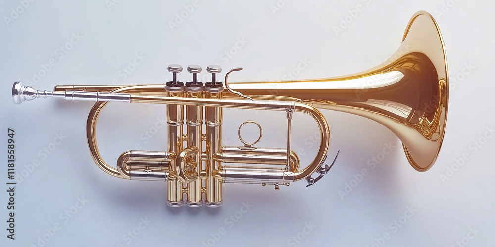 Obraz premium Musical brass instrument resting on a flat surface
