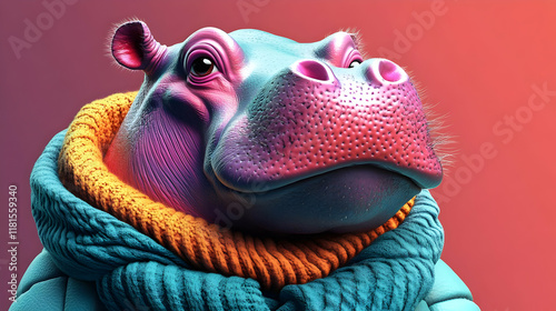 Hippo Wears Cozy Knit Scarf...
