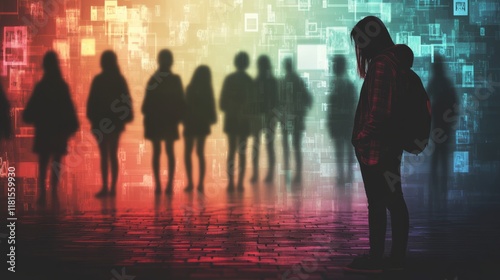cyber bullying, concept internet regulation, teen mental health, social media addiction, social media problems, school kids, silhouette, technology, Stock image related to cyber bullying, conceptual