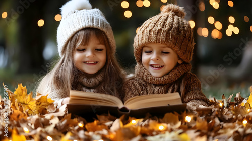 Kids Reading a Book in Autu...