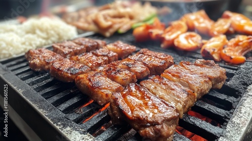 Grilled Meat on Barbecue Grill