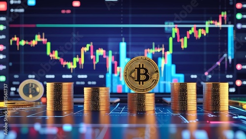 Bitcoin Cryptocurrency Trading with Market Analysis Charts and Digital Investment Concept