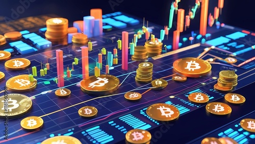 Bitcoin Cryptocurrency Trading with Market Analysis Charts and Digital Investment Concept