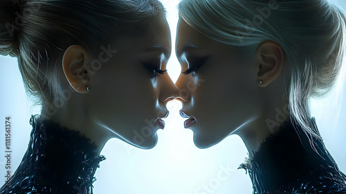 Twin Women Face Each Other,...