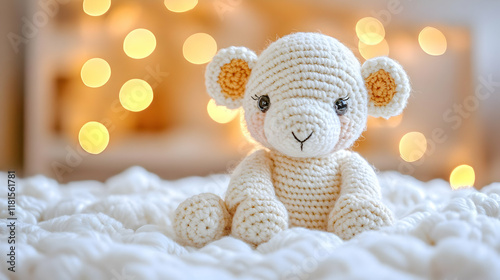 Crocheted Lamb Toy Sits Pea...