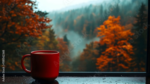 Red Mug Sits by Window Over...