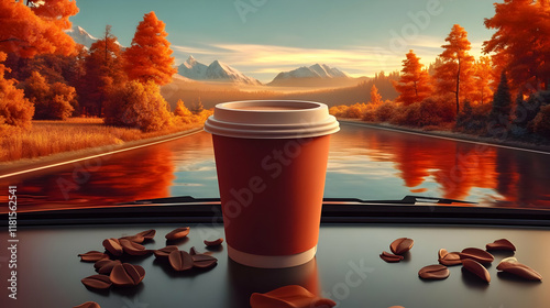 Coffee Cup Sits on Car Dash...