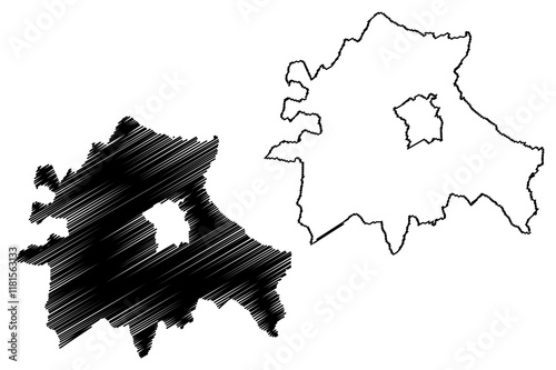 South Cambridgeshire Non-metropolitan district (United Kingdom of Great Britain and Northern Ireland, ceremonial county Cambridgeshire or Cambs, England) map vector illustration, scribble sketch map photo