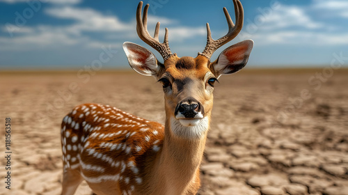 Spotted Deer Looks Directly...