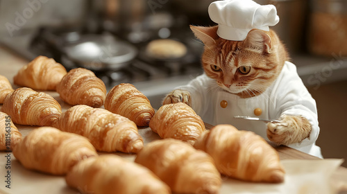 Cat Chef Inspects Croissant...