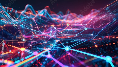 Futuristic Blockchain and AI Technology Network Visualization
