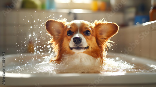 Dog Enjoys Bath Time Splash...