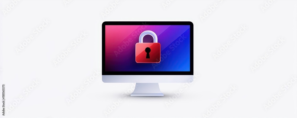 Modern computer monitor displaying a secure lock symbol on a vibrant background. Modern computer monitor displaying a secure lock symbol on a vibrant background.
