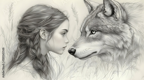 Girl and Wolf Share a Momen...