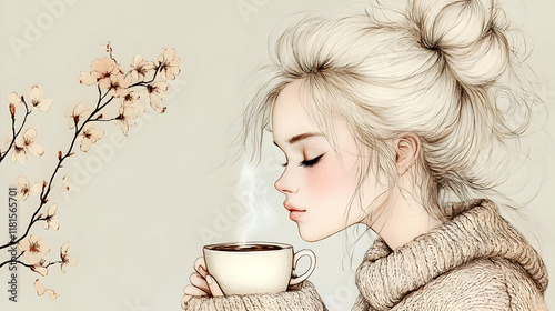 Woman Drinks Hot Coffee Gen...