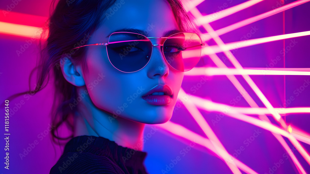 
Laser lines of light. Horizontal neon light. background