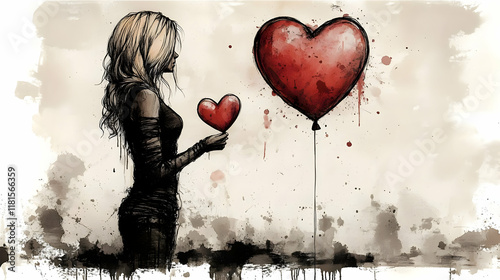 Girl Holds Heart, Balloon F...