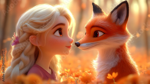 Girl Meets Fox in a Field o...