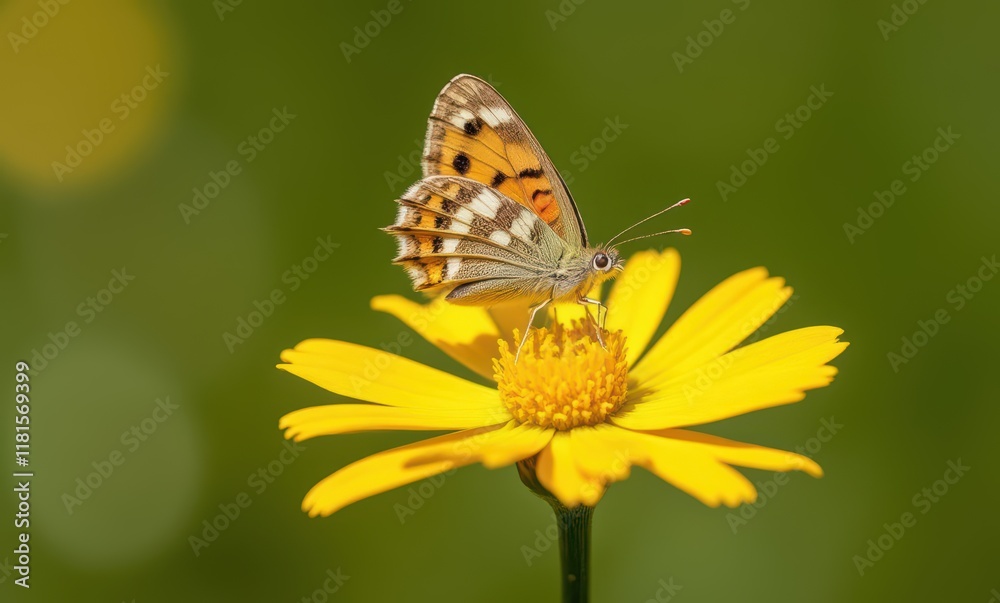 Butterfly perched on a yellow flower Butterfly perched on a yellow flower