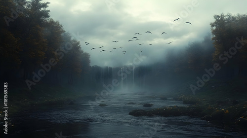 Dark Forest River Flows Ben...