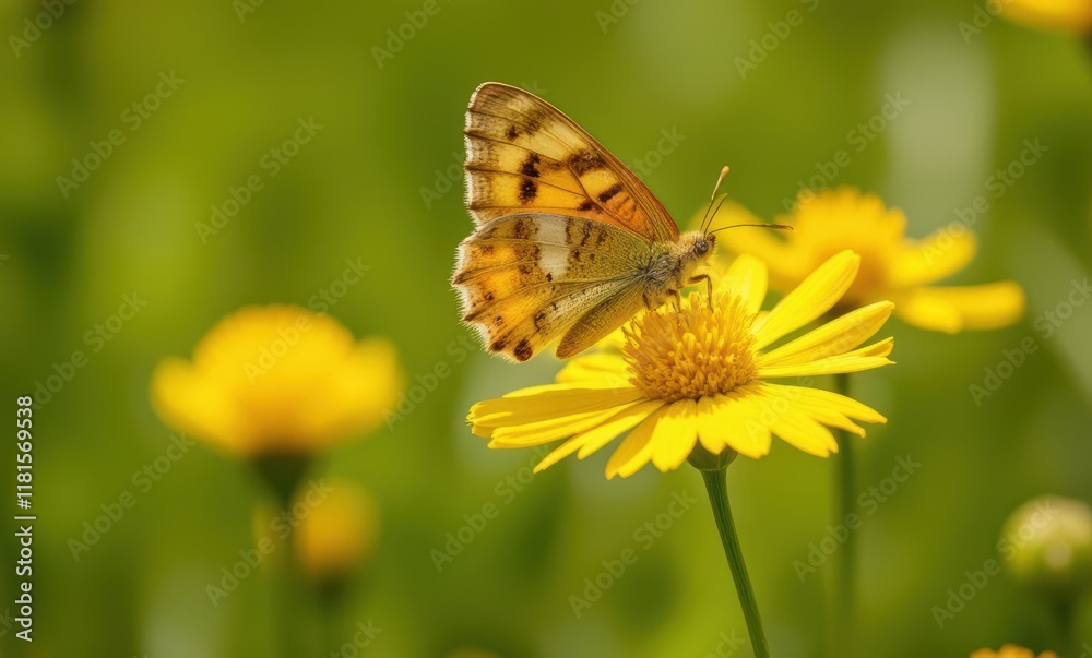 Butterfly resting on a yellow flower Butterfly resting on a yellow flower