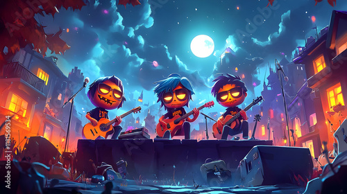 Pumpkin Musicians Play Guit...