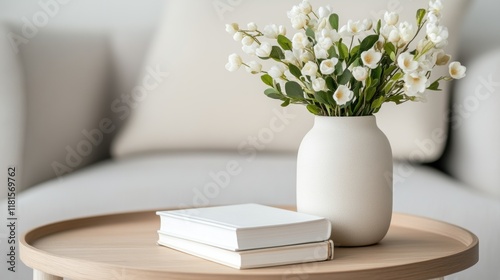 scandinavian home decor, scandi living room with fresh greenery, a stack of books, and spring decor on a coffee table for a minimalist look