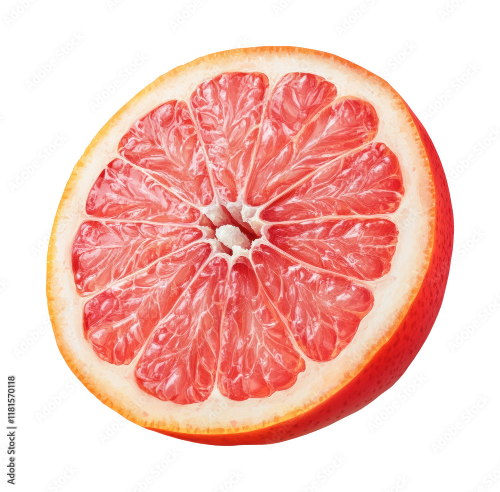 Juicy grapefruit slice with bright red pulp and yellow rind, fresh citrus fruit for healthy eating, natural nutrition, and tropical concepts isolated on transparent background Juicy grapefruit slice with bright red pulp and yellow rind, fresh citrus fruit for healthy eating, natural nutrition, and tropical concepts isolated on transparent background