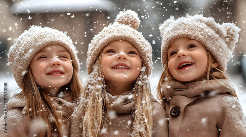 Children Enjoying Snowfall:...