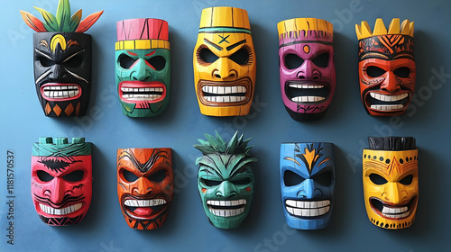 Colorful Wooden Masks Displ...