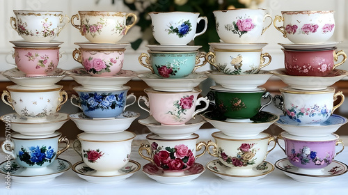 Floral Teacups and Saucers ...