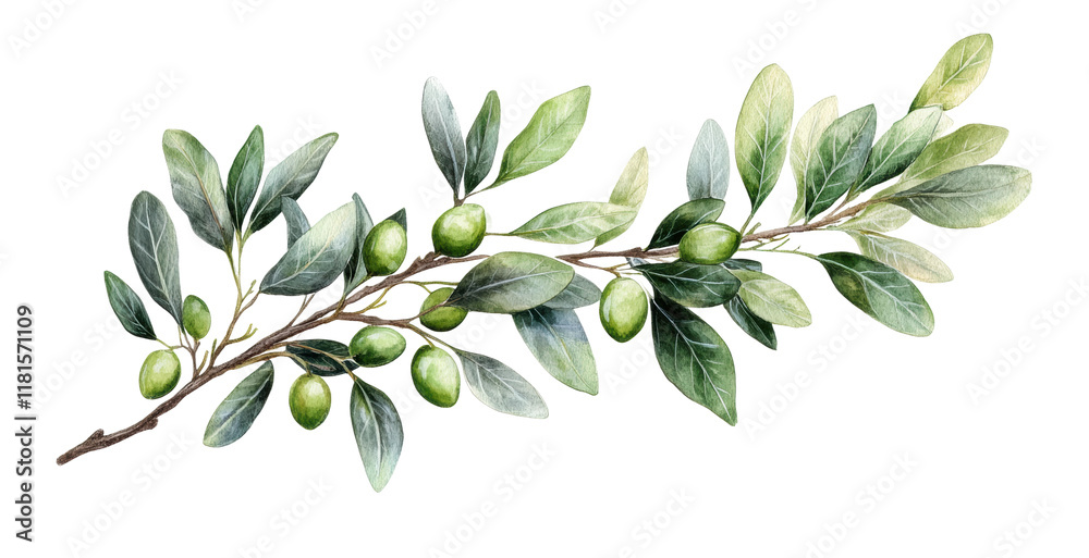 Realistic olive branch with green and grey tones, botanical art design, natural foliage element, Mediterranean concept isolated on transparent background Realistic olive branch with green and grey tones, botanical art design, natural foliage element, Mediterranean concept isolated on transparent background